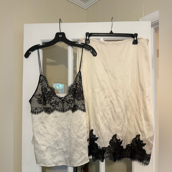 Zara Lingerie Style Elegant Lace Trim Coord Set in Cream and Black - Picture 1 of 6